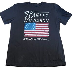 Black Harley Davidson American Flag T-shirt Size Large